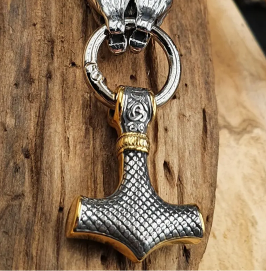 Massive Edelstahl Halskette – Thor's Hammer mit Fenris Wolf