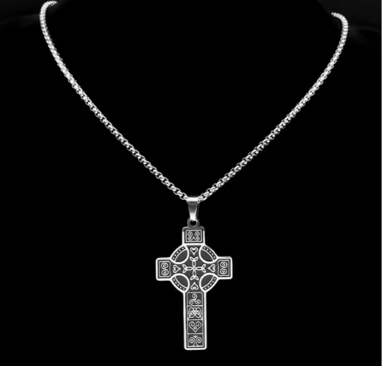 Keltisches Kreuz Halskette – Irisches Knotenkreuz Anhänger Edelstahl Unisex