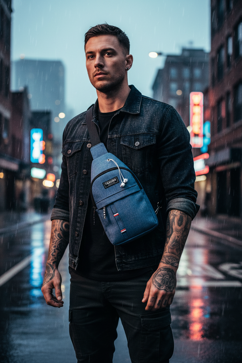 Blaue Sling Bag Lifestyle