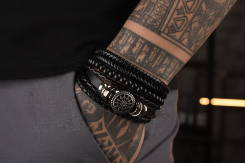 Black Leather Bracelet Set – Lifestyle Tattoo