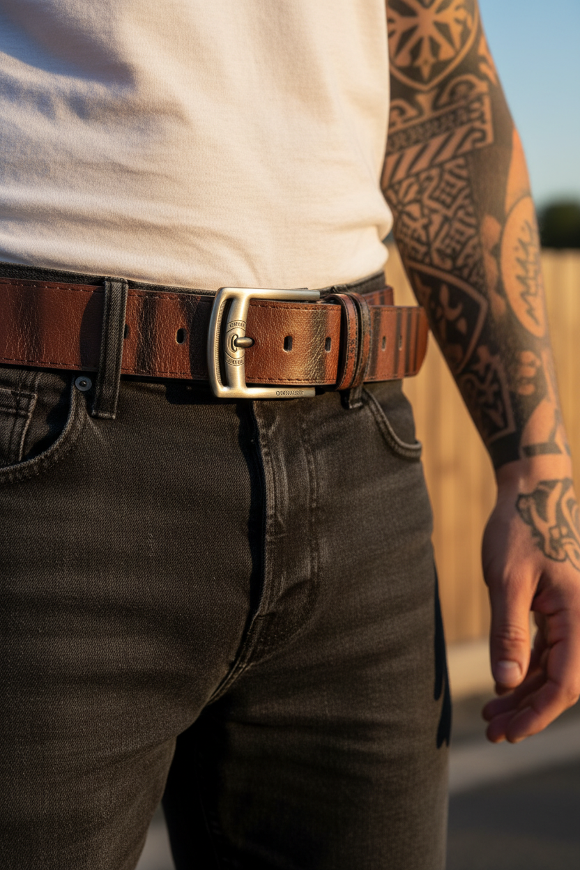 Ledergürtel Taille Nahaufnahme