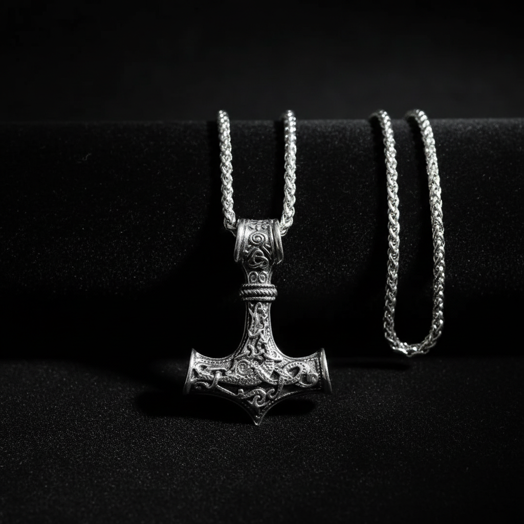 Thors Hammer Gold Silber Edelstahl Anhänger Halskette Viking