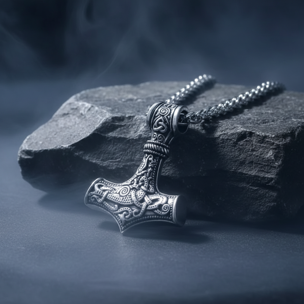 Thors Hammer Gold Silber Edelstahl Anhänger Halskette Viking
